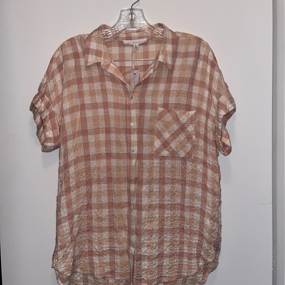 Jane and Delancey Plaid Blouse in brown and White